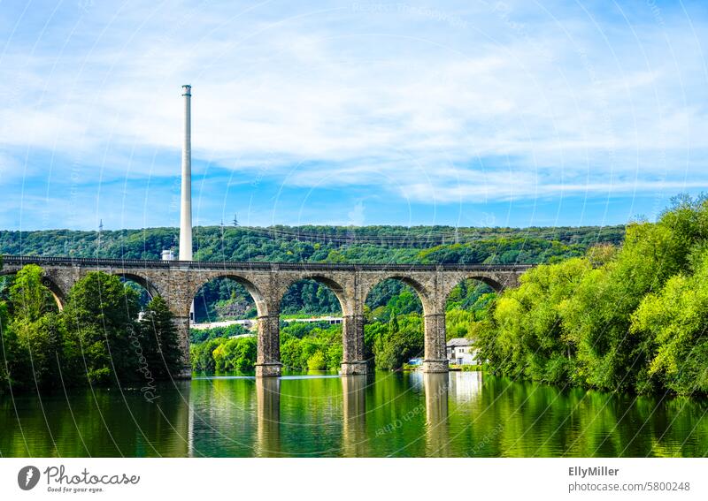 Ruhr viaduct at Lake Harkort. Landscape in the Ruhr area. The Ruhr Reservoir Ruhr Viaduct Bridge Herdecke North Rhine-Westphalia Water Nature Architecture