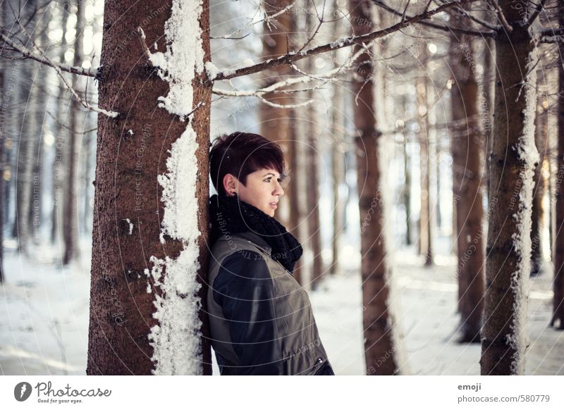 Magical Feminine Young woman Youth (Young adults) 1 Human being 18 - 30 years Adults Environment Nature Landscape Winter Snow Forest Beautiful Cold Brown White