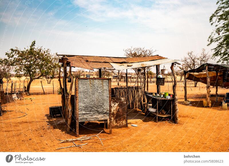 outdoor kitchen Authentic Far-off places simple life Poverty Life dwell Corrugated sheet iron at home Hut Damara land Africa Namibia Kitchen