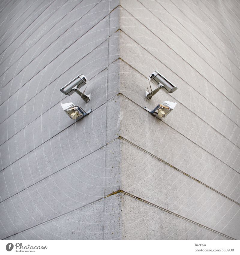 House wall on factory building with two surveillance cameras Industry Logistics Video camera Cable Surveillance camera Surveillance device Technology