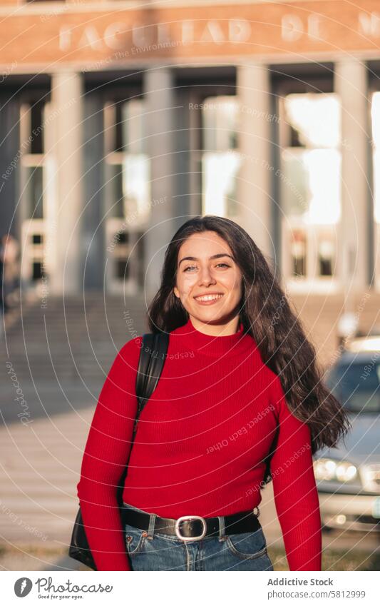 Student woman portrait smiling and posing young college female university happy beautiful student girl people cheerful person lifestyle attractive adult