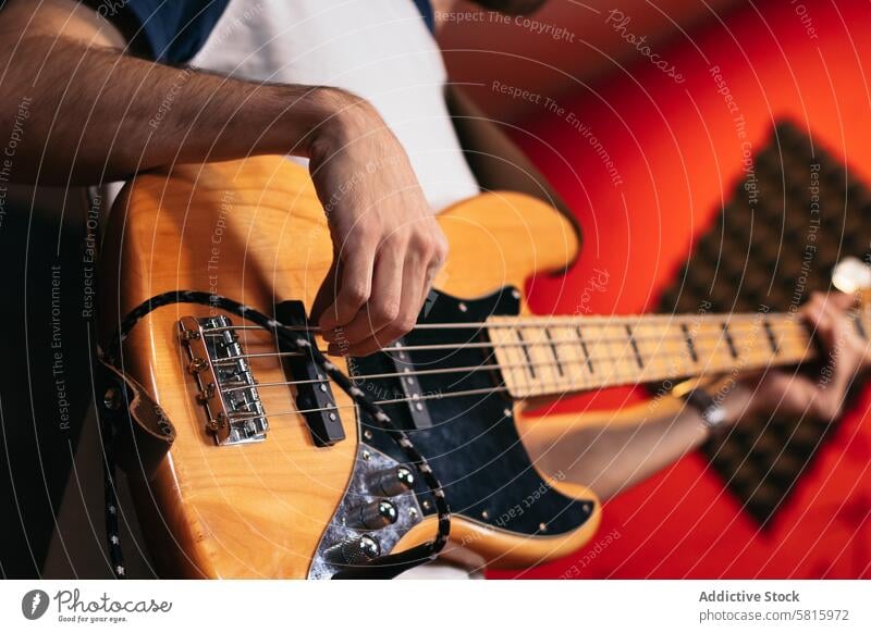 Close-up of a musician playing bass Musician Bass guitar Rehearsal Passion Creativity Art Performance Instrument Melody Rhythm Sound Practice Jamming Groove