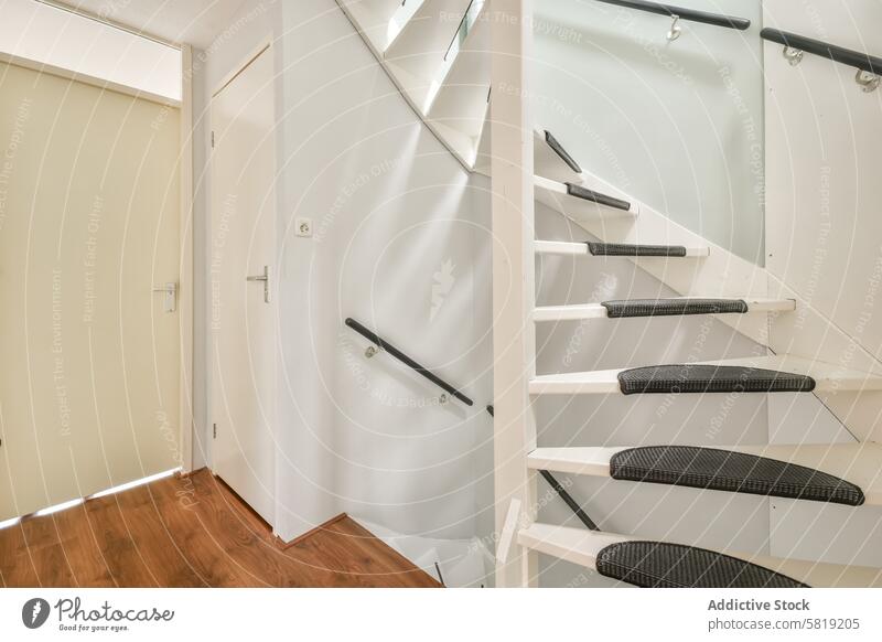 Modern White Staircase in Bright Minimalist Interior staircase modern interior white minimalist design architecture home carpeted steps contemporary bright