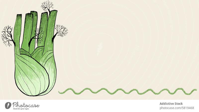 Illustration of a fennel bulb with artistic flair illustration vegetable hand-drawn digital stylized abstract background green creative project design texture