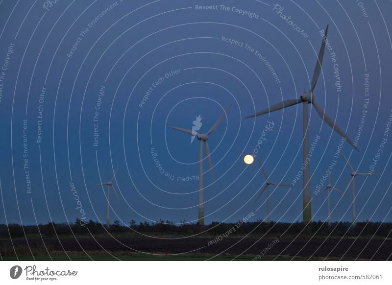 Moon vs. Energy I Agriculture Forestry Energy industry Renewable energy Wind energy plant Energy crisis Nature Landscape Air Sky Cloudless sky Night sky