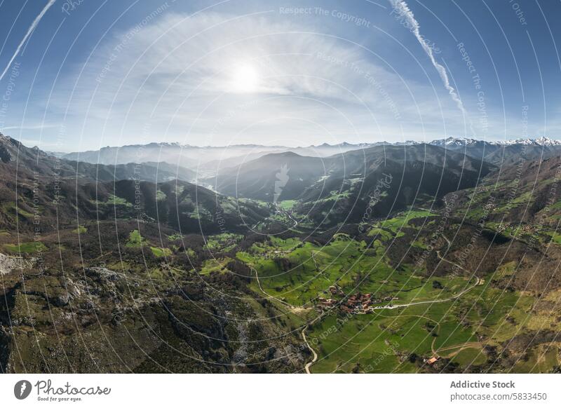 Panoramic view of Valle de Liebana, Cantabria, Spain valle de liebana cantabria spain panoramic mountain range sky clear green landscape scenic nature outdoor