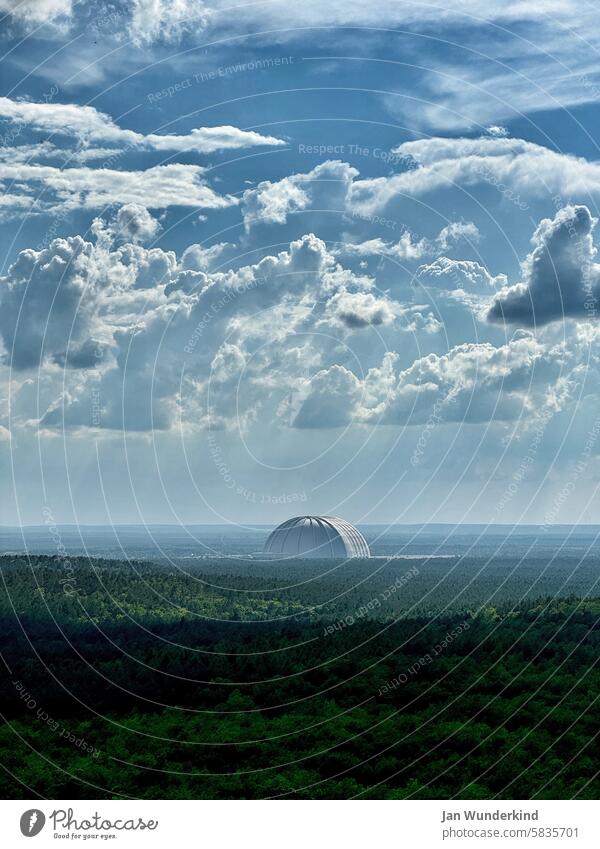 View of Tropical Island from the Wehlaberg observation tower Brandenburg tropical island Nature Landscape Clouds Spreewald Architecture Environment Deserted