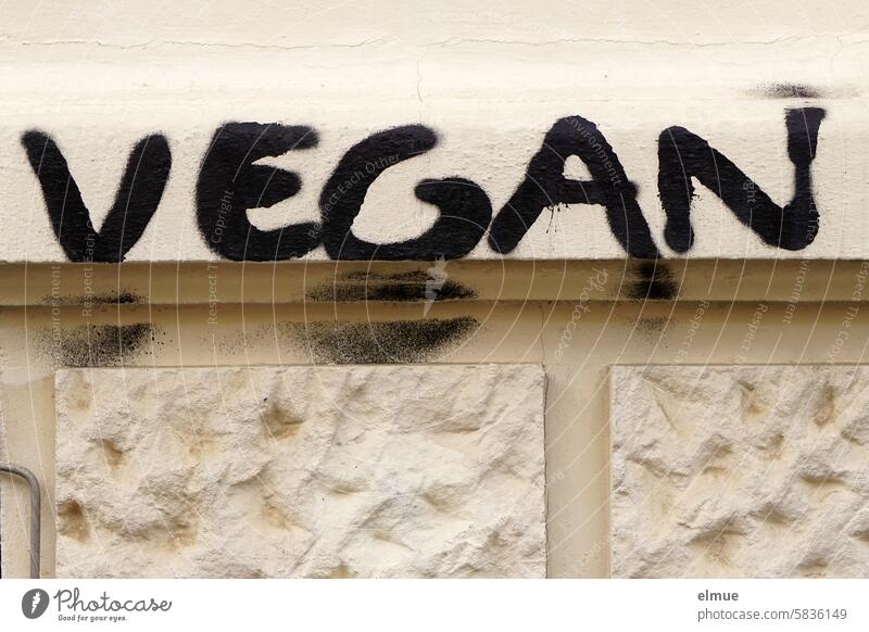 VEGAN is written in black on a house wall vegan Daub more vegan veganism lifestyle waived trend Vegetarianism attitude to life Blog Rejection of animal foods