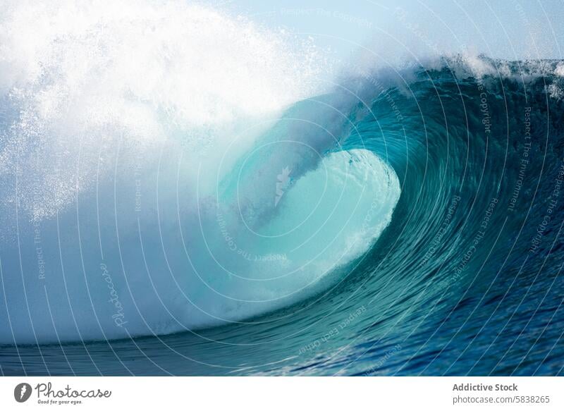 Majestic Teahupoo wave in French Polynesia teahupoo french polynesia surfing water ocean blue crystal frothy spray powerful looming majestic sea aqua barrel