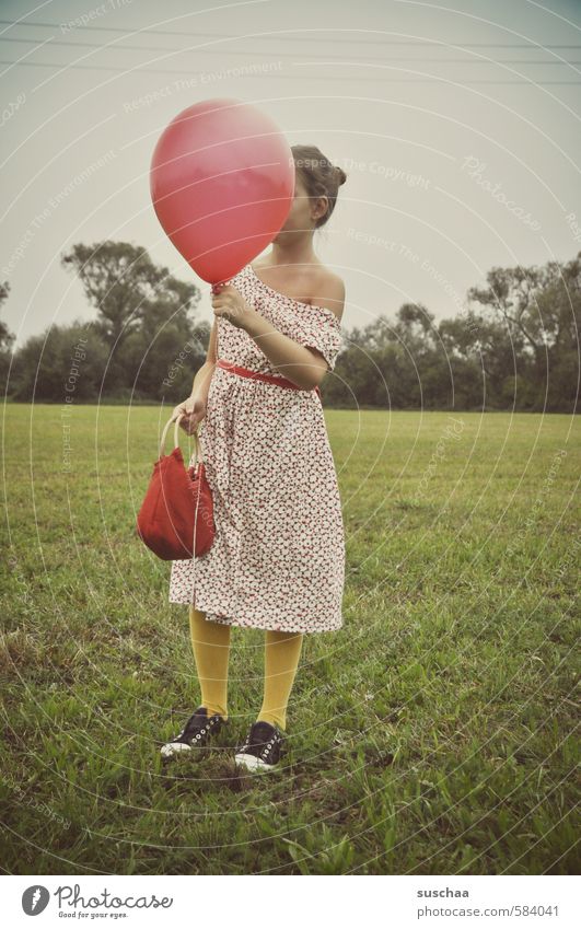 red balloon Feminine Child Girl Young man Youth (Young adults) Infancy Life Body Skin Head Arm Hand Legs Feet 1 Human being 8 - 13 years Environment Nature