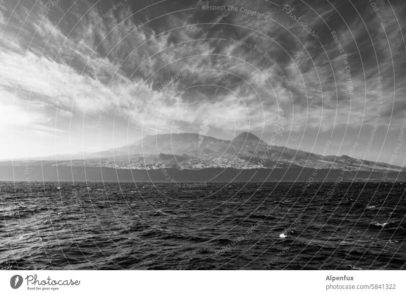 Space and time - Volcano island from the Atlantic with spectacular clouds Waves coastal landscape Nature volcanoes fogo island Island Volcanic Rock Africa