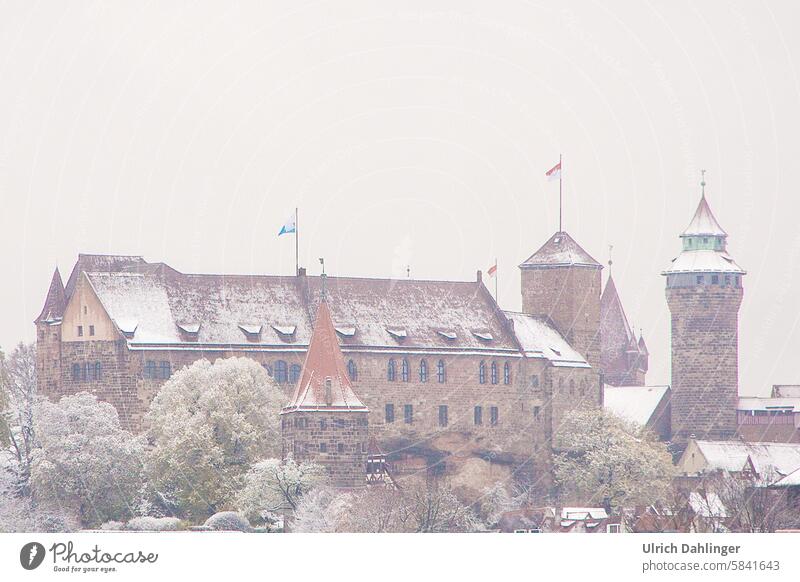 Nuremberg Castle partially covered with snow in winter pastel colors castle Winter Snow reduced colors chill Tourism Tourist Attraction Germany Landmark