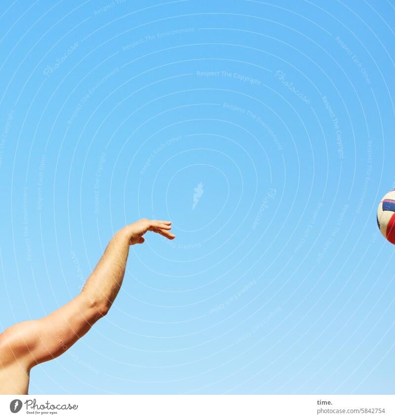 Lost Land Love IV - elegant game gesture Volleyball beach volleyball Sky sunny Sports Movement Passion Ball sports games Hand arm Hand posture Musculature