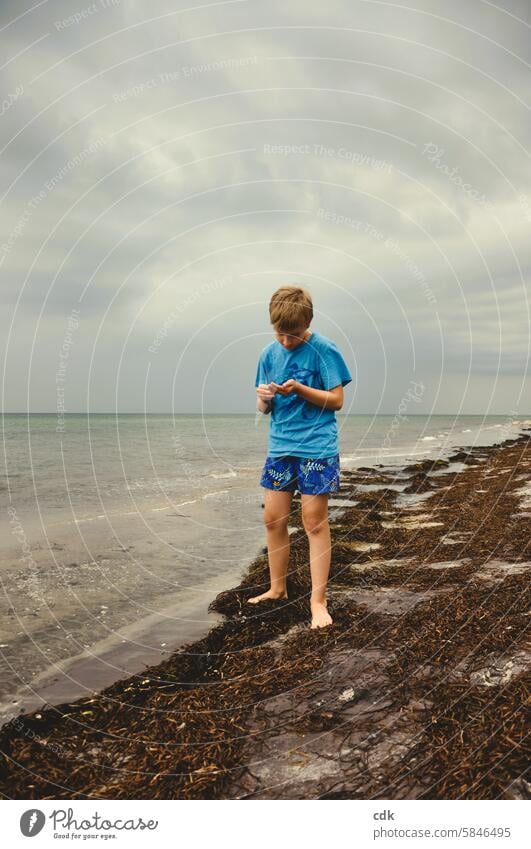 Summer at last! Young treasure hunter on the Darßer Weststrand. Human being Child younger Boy (child) teenager portrait youthful people Easygoing by the sea