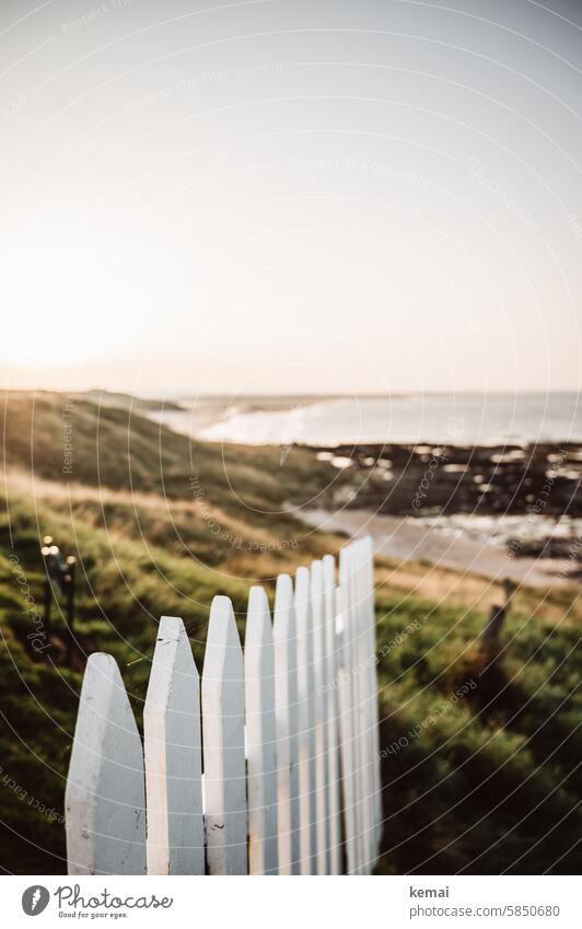 End of the fence Fence White coast Ocean England Sunset Meadow Peaceful Wooden fence picket fences