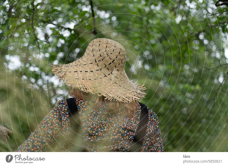[HH Schregatour24] Straw hat Woman Hat Human being Garden Nature Adults Exterior shot Rear view