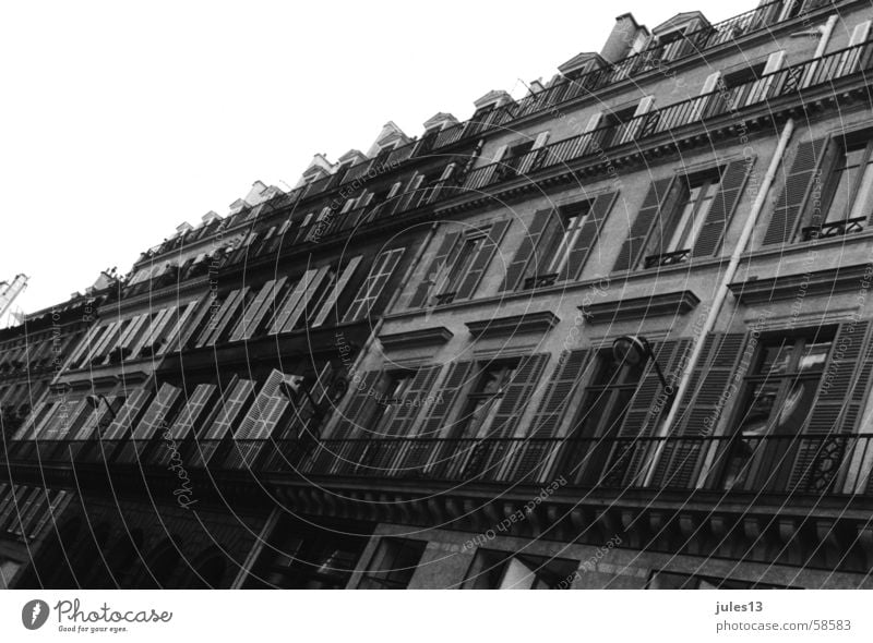out of paris Exterior shot Wall (barrier) House (Residential Structure) Housefront Shutter Window Balcony Paris France Stone Old Perspective Black & white photo