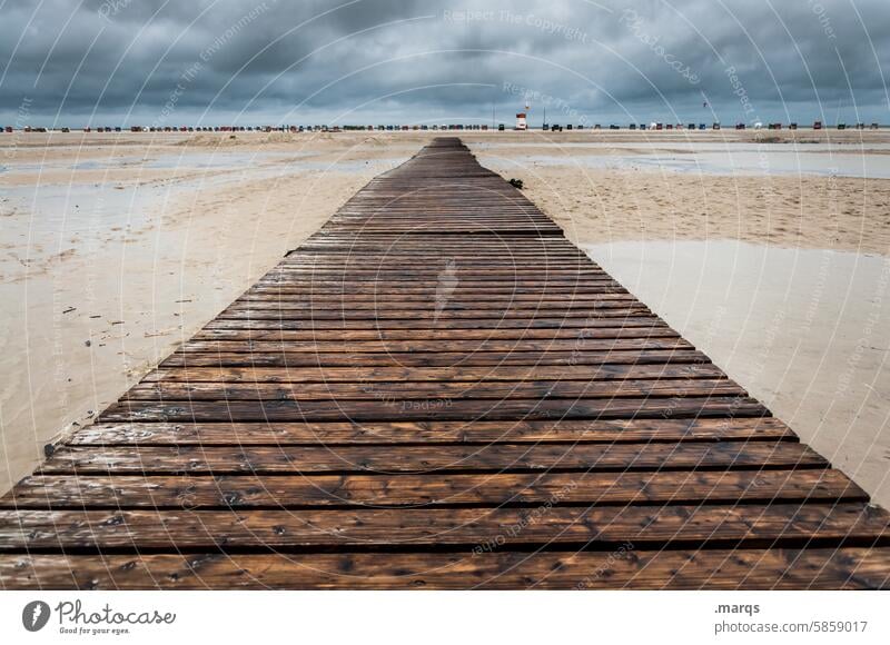 To the beach Lanes & trails Forwards Future Longing Wanderlust Calm Adventure Horizon Central perspective Vacation & Travel travel Clouds North Frisian Island