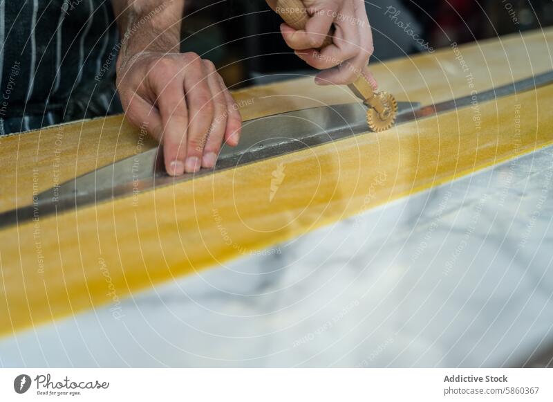 Fresh Pasta Preparation by a Chef chef pasta preparation cooking kitchen dough handmade traditional rolling cutter italian food cuisine culinary making process