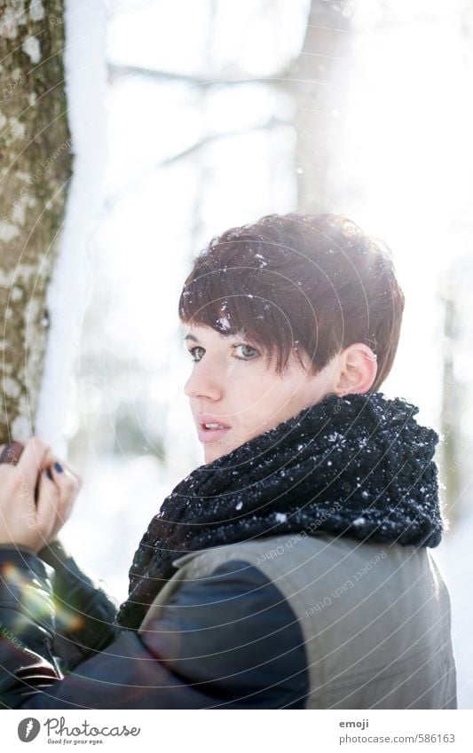 cold Feminine Young woman Youth (Young adults) 1 Human being 18 - 30 years Adults Winter Snow Snowfall Short-haired Beautiful Cold Colour photo Exterior shot