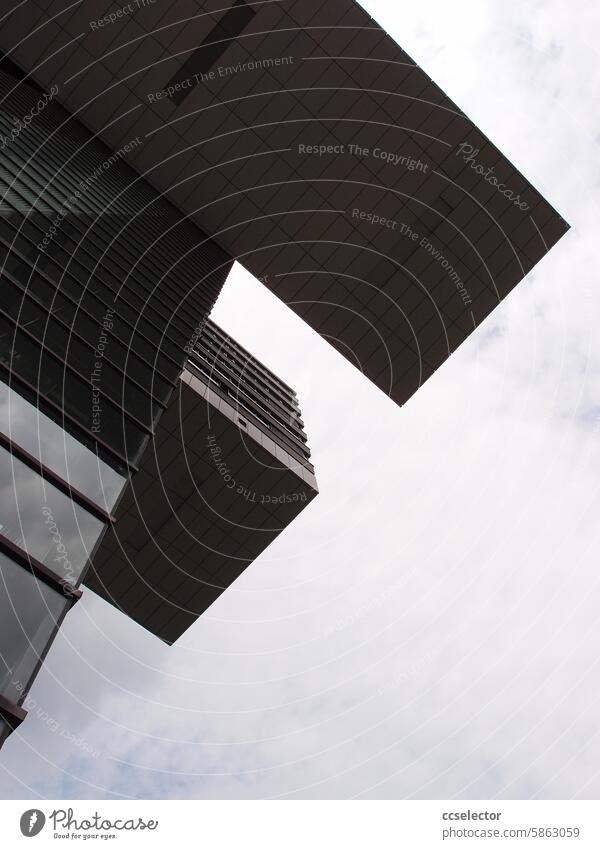 Cantilevered floors of a modern high-rise residential building on the Rhine Architecture High-rise Cologne rheinufer City North Rhine-Westphalia bank Germany