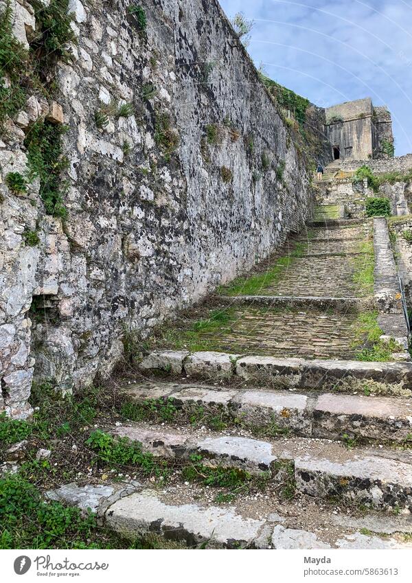 Ruin on Corfu Greece Old ancient Architecture Exterior shot Building Brown Colour photo Fortress shape Photography historically Greek Greek culture Green