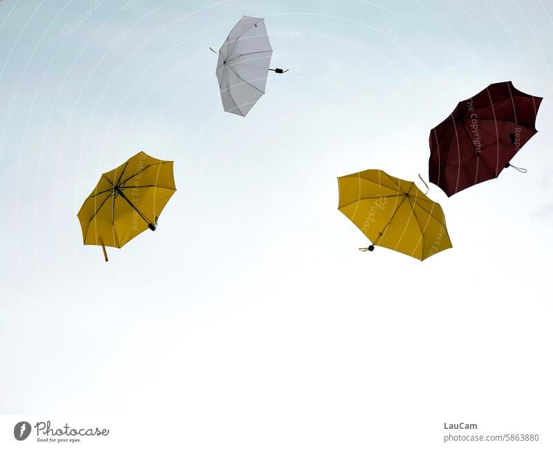 UT Leipzig - bright to cloudy | All gliders fly high! Umbrellas Colorful umbrellas Flying gliders Sky Air weightless Airy Easy Freedom yellow umbrellas