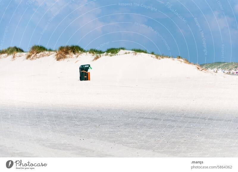 Lonely beach chair Beach chair duene Marram grass Vacation & Travel Sky Relaxation Beautiful weather Nature Tourism North Sea coast Sand