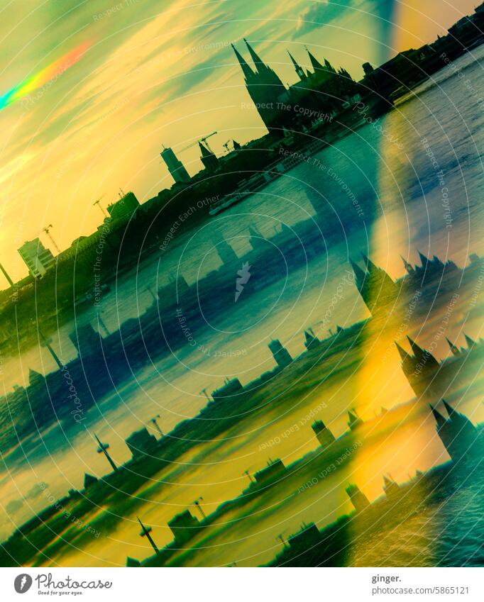 Echoes of an oblique Cologne skyline - photography with prisms and filters view Skyline Dome Cologne Cathedral Landmark Rhine Architecture City Tourism symbol