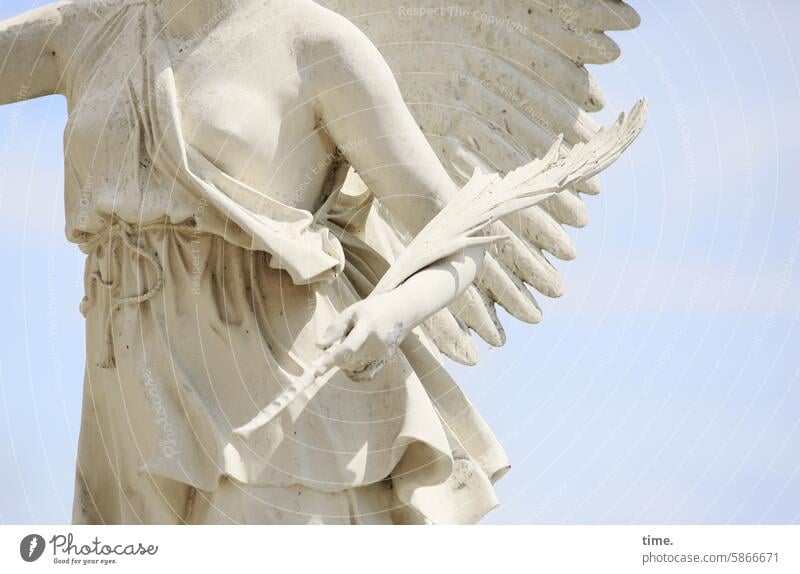 Lost Land Love IV - half angel Statue Concrete Grand piano Angel partial view Airy robe Art Monument Figure Stone Sky arm Classicism Goddess of victory