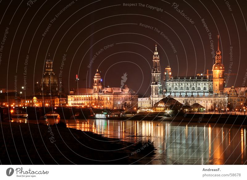 Dresden - Canalettoblick Brühlsche Terrasse Panorama (View) Night Light Historic Saxony Night shot Cottbus Semper Opera Derelict canaletto Old town Frauenkirche