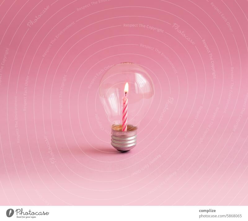 Small birthday candle in a light bulb Electric bulb vintage Plant Germinate sustainability Sustainability Renewable energy Energy stream Glow Happy Electricity