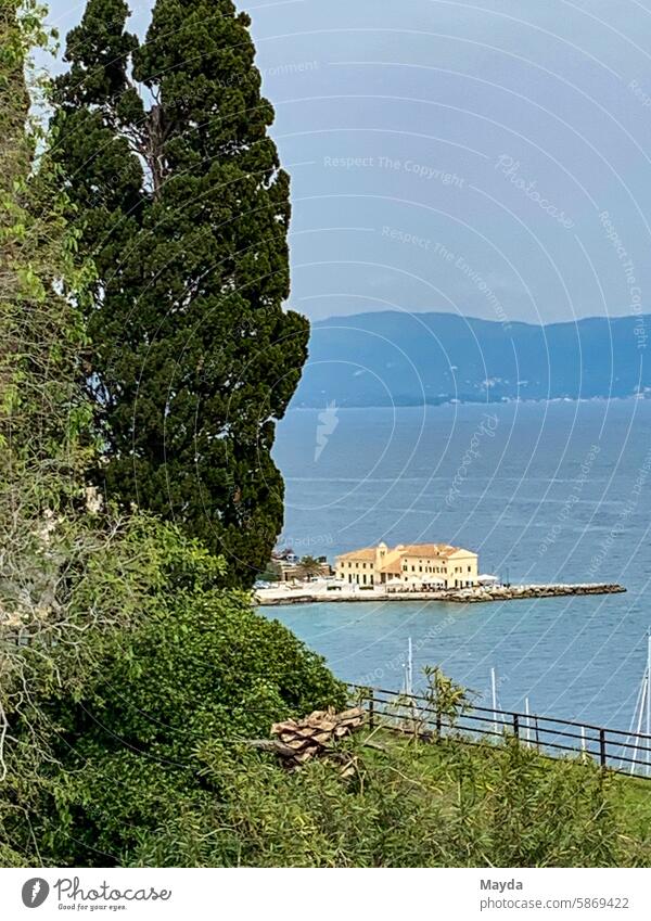 sea view Corfu Greece Ocean Paradise picture background Panorama (View) Spring Clouds Horizon Water nobody dramatic sky Horizontal Sky Landscape Nature coast