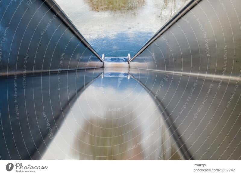 Ice slide Slide Playing Metal Water slide Perspective Reflection Cold Winter