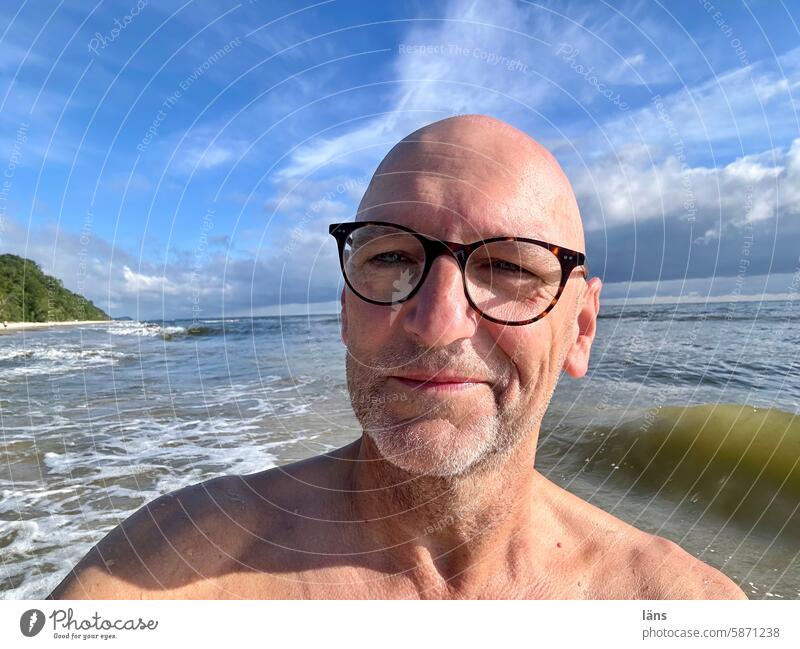 Man smiling by the sea smilingly contented Ocean Baltic Sea coast vacation Vacation & Travel Relaxation Summer Tourism Summer vacation Beautiful weather Beach