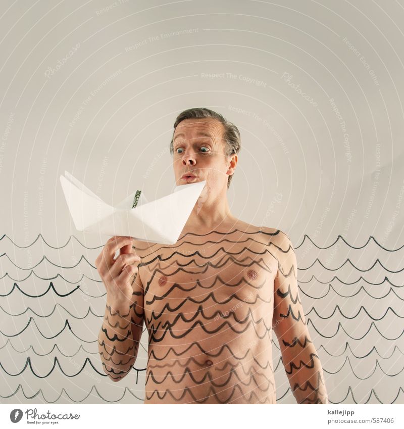 set sail - 2014 Human being Masculine Man Adults Body Skin Head Sign Playing Water Waves Navigation Watercraft Paper boat Drawing Water line Swimming & Bathing