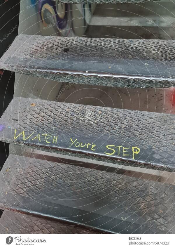 Graffiti on stairs Stairs Colour photo Interior shot stairway Dirty