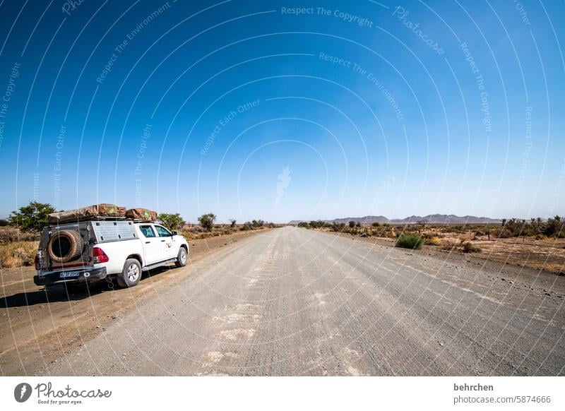 away stories roof tent jeep car Motoring Gravel path gravel road on pad Namibia Adventure Colour photo travel Freedom Nature Wanderlust Far-off places wide