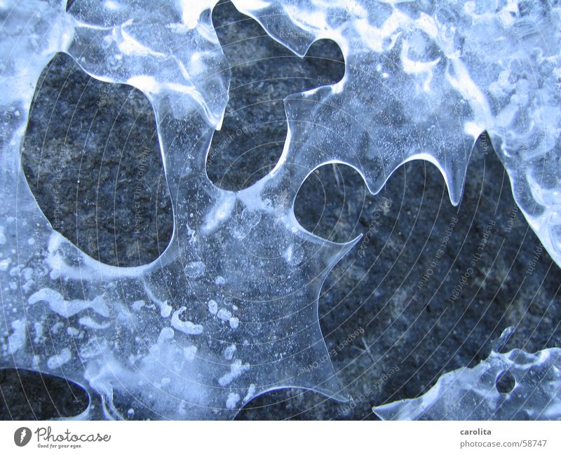 Ice on the stone Winter Hollow Cold Transparent Freeze Rock Stone Blue abstract form Water