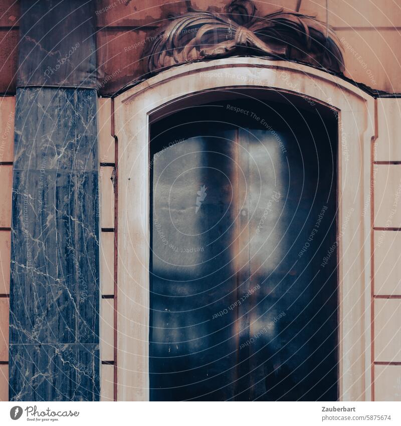 Window frame, blurred reflection on historical facade, as background or frame Frame Facade Historic Brown Beige warm blurriness Mysterious Abstract Light