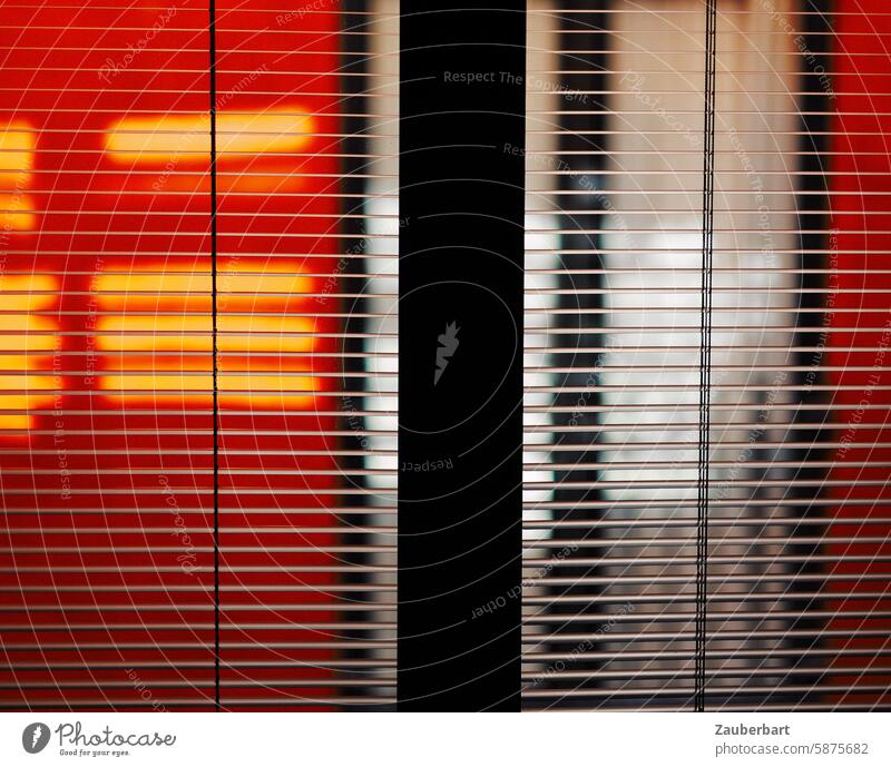 Venetian blind, stripes in orange, structure in black Orange Black Stripe Venetian blinds Cross stripe vertical strip Pattern Light Shadow Structures and shapes