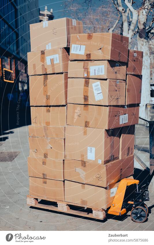 Stack of parcels on trolleys, symbol for logistics, delivery and delivery services packages Transport Carriage Ant Delivery Mail order selling Retail sector