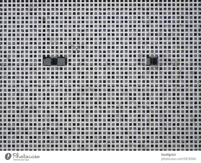 view Grating Pattern Structures and shapes Abstract Metal Deserted Exterior shot Colour photo Construction square Detail holes White Protection Safety Barrier