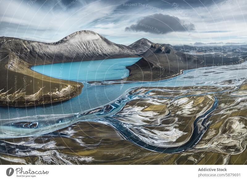 Aerial view of Iceland's majestic highland landscape iceland mountain river nature drone view beauty raw terrain earth vista environment outdoor scenic travel