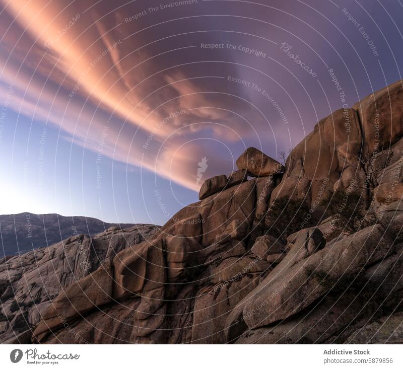 Twilight Skies Over La Pedriza's Rocky Landscape la pedriza rock formation sunset cloud dramatic twilight sky landscape guadarrama mountain madrid nature scenic