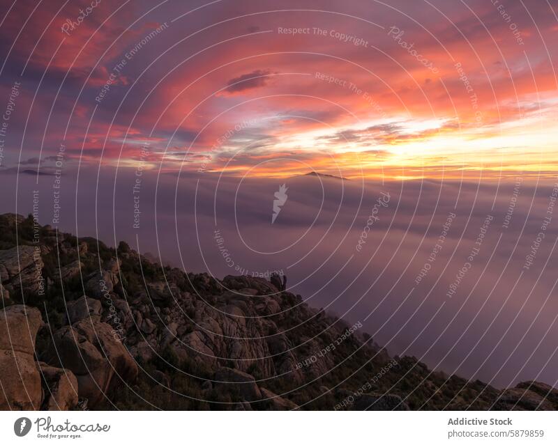 Sunrise over La Pedriza's mountainous landscape sunrise la pedriza colorful sky clouds rocks madrid scenic nature mountains dawn outdoors wilderness beauty