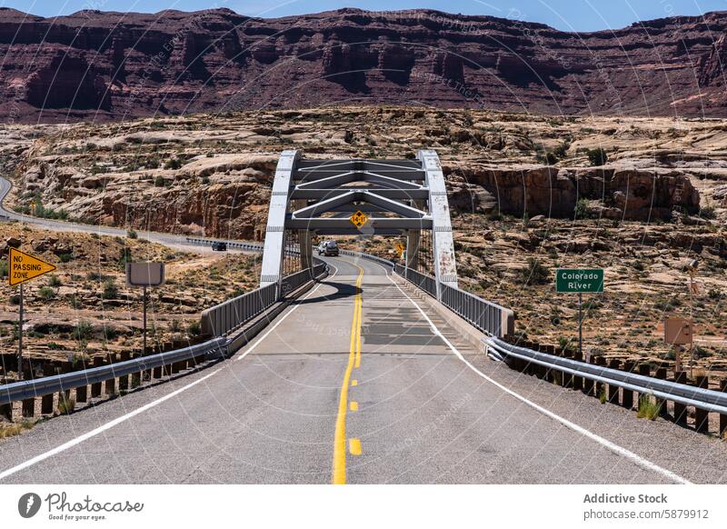 Hite Crossing Bridge over the Colorado River, USA hite crossing bridge colorado river white canyon glen canyon national recreation area usa desert landscape