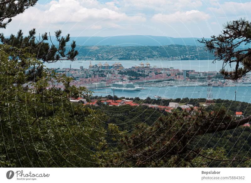 Aerial view of the city harbor and coastline, port for ships horizontal no people photography moored vessel italy famous place travel destinations