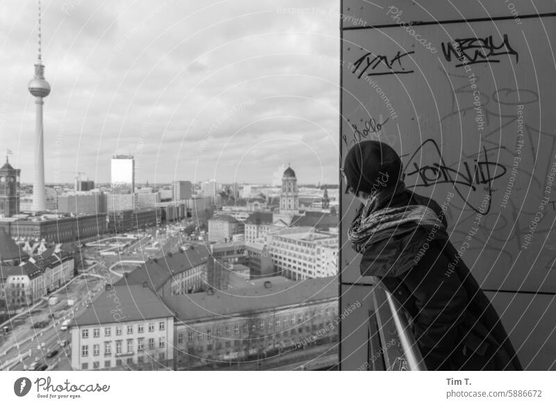 Berlin Mitte with television tower in black and white Middle b/w Skyline Winter Architecture Town Downtown Capital city Exterior shot Day Downtown Berlin