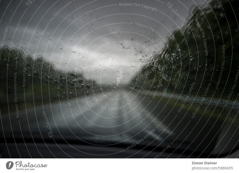 Windshield in the rain Motoring Rain Highway Window panes Driving travel Windscreen